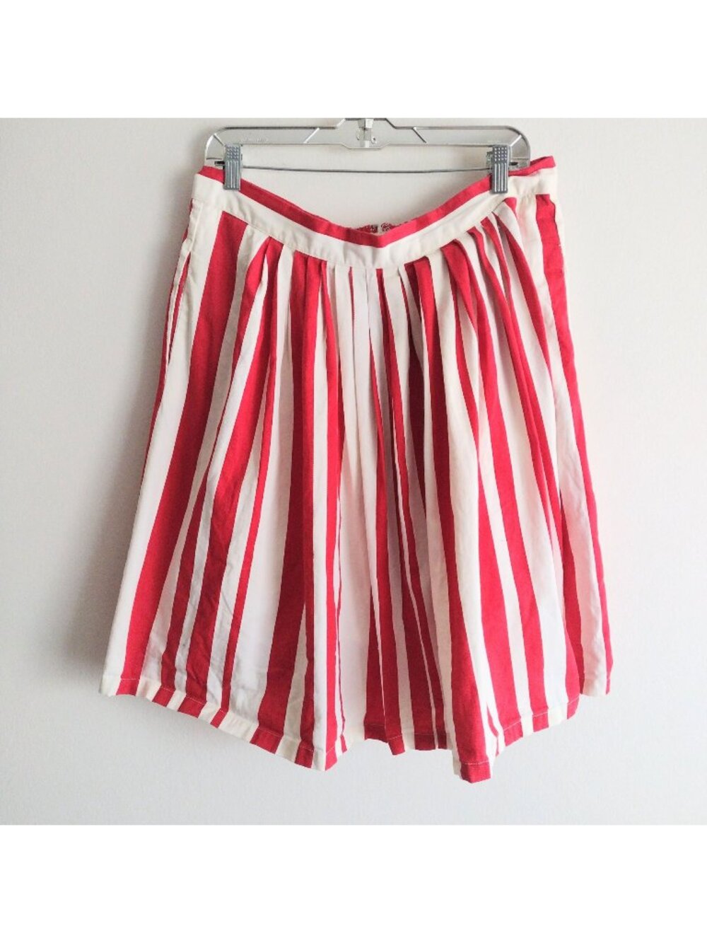Modcloth Candy Stripe Skirt XL Red White Stripes Cotton Full Skirt w POCKETS